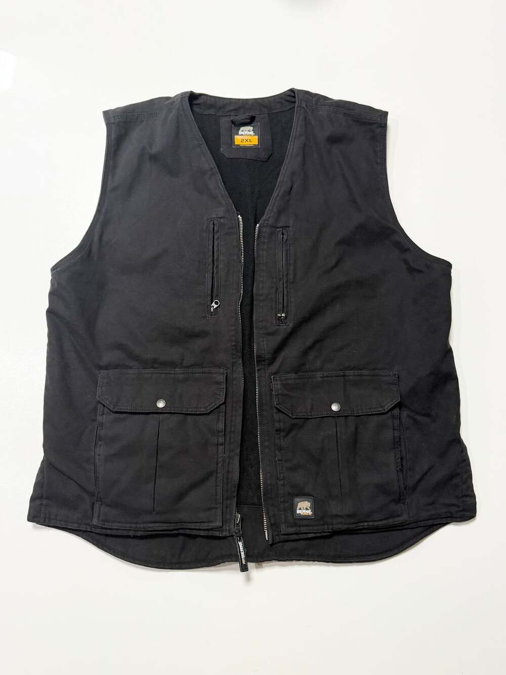 Berne Workwear Utility Vest Size 2XL Black Duck Canvas Fleece Lined Heritage Wor